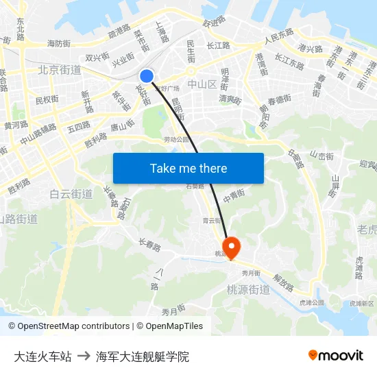 大连火车站 to 海军大连舰艇学院 map