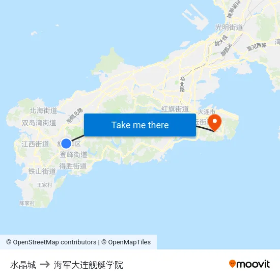 水晶城 to 海军大连舰艇学院 map