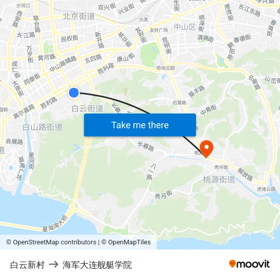 白云新村 to 海军大连舰艇学院 map