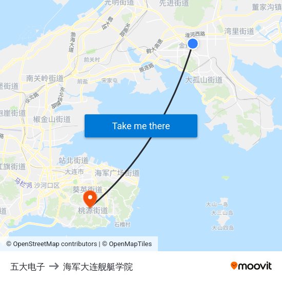 五大电子 to 海军大连舰艇学院 map