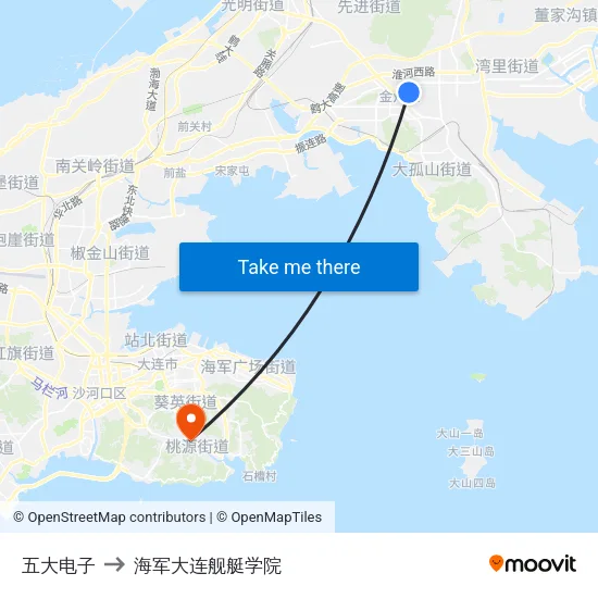 五大电子 to 海军大连舰艇学院 map