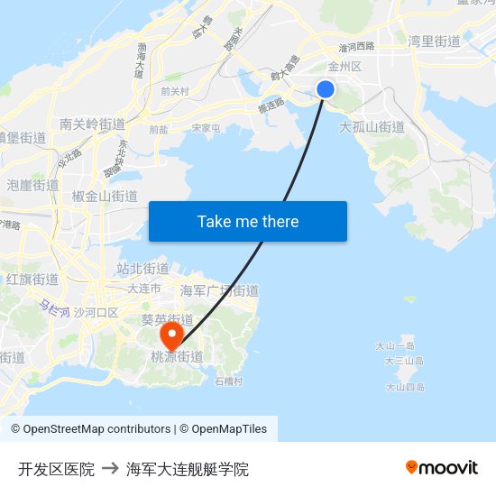 开发区医院 to 海军大连舰艇学院 map