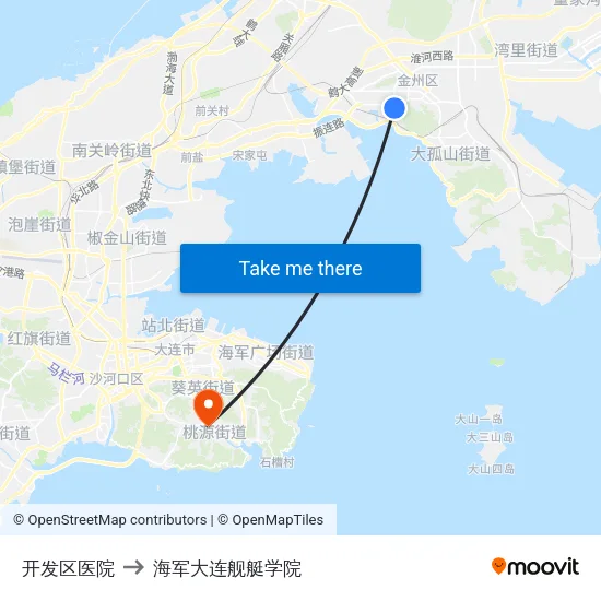 开发区医院 to 海军大连舰艇学院 map