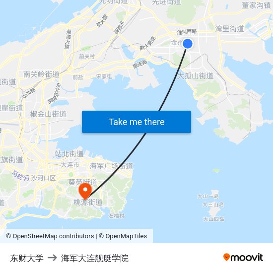 东财大学 to 海军大连舰艇学院 map