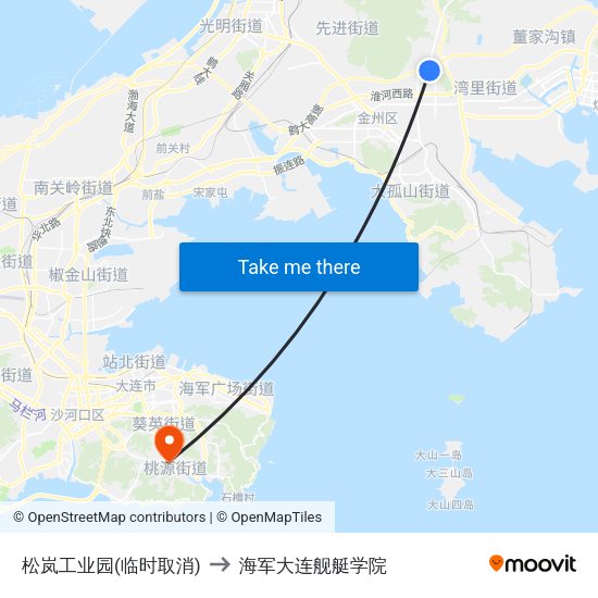松岚工业园(临时取消) to 海军大连舰艇学院 map