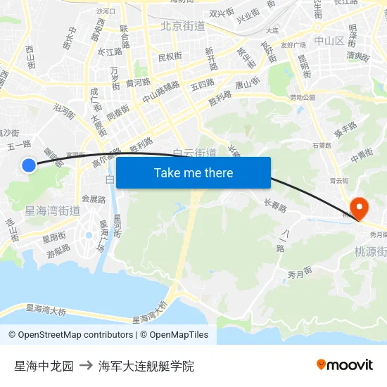 星海中龙园 to 海军大连舰艇学院 map