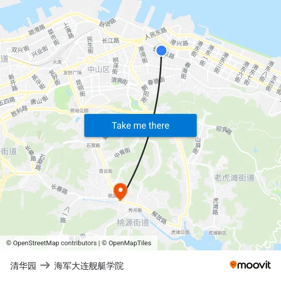 清华园 to 海军大连舰艇学院 map