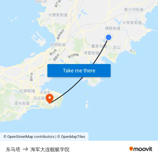 东马塔 to 海军大连舰艇学院 map