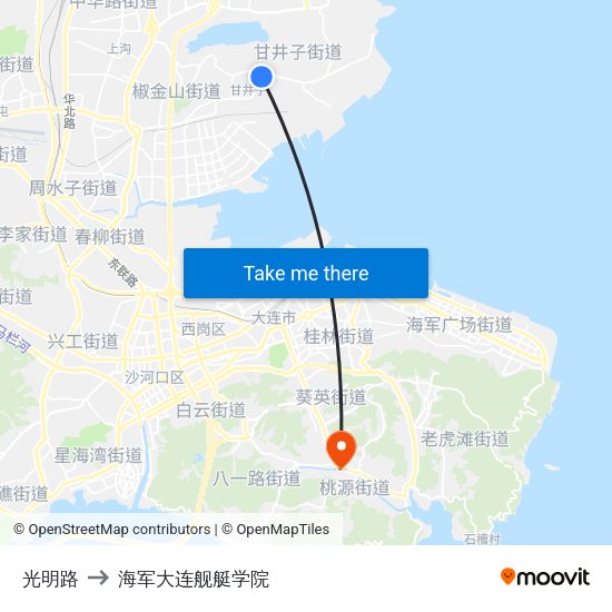 光明路 to 海军大连舰艇学院 map