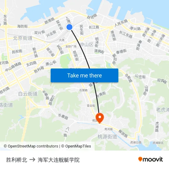 胜利桥北 to 海军大连舰艇学院 map