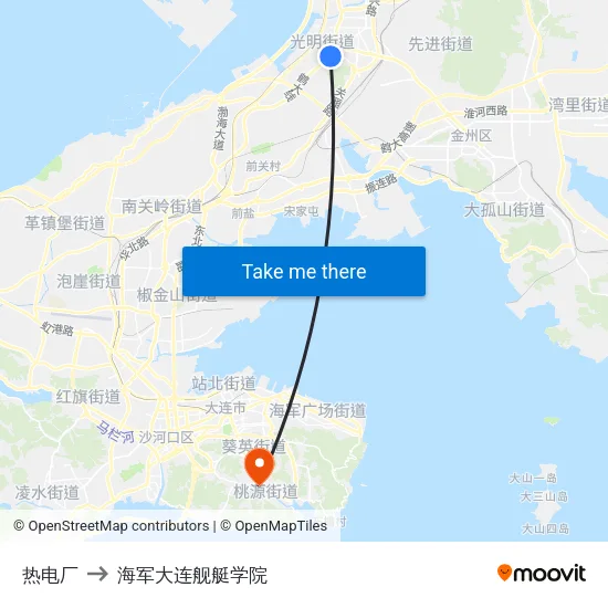 热电厂 to 海军大连舰艇学院 map
