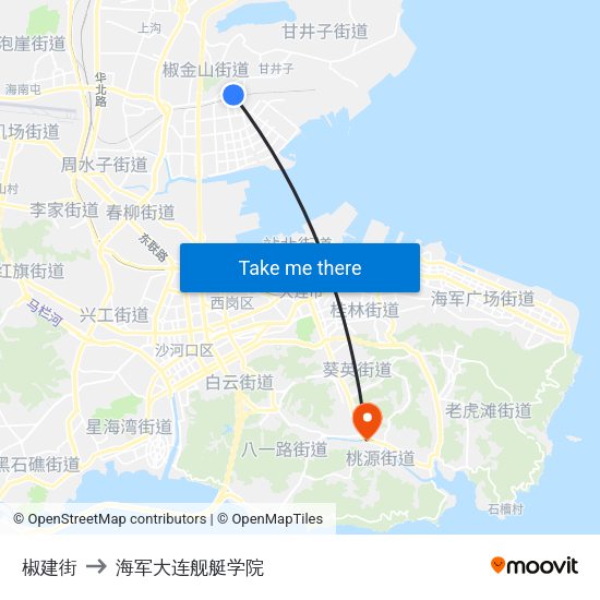 椒建街 to 海军大连舰艇学院 map