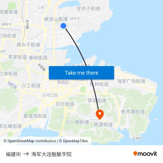 椒建街 to 海军大连舰艇学院 map