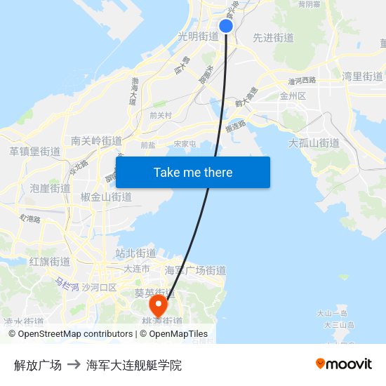 解放广场 to 海军大连舰艇学院 map