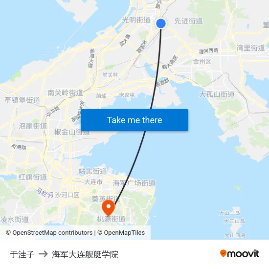 于洼子 to 海军大连舰艇学院 map