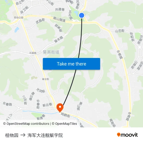 植物园 to 海军大连舰艇学院 map