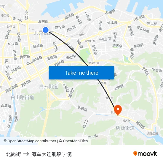 北岗街 to 海军大连舰艇学院 map