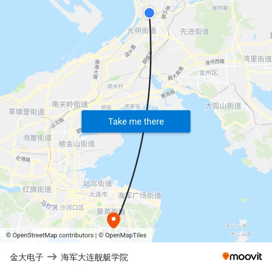 金大电子 to 海军大连舰艇学院 map