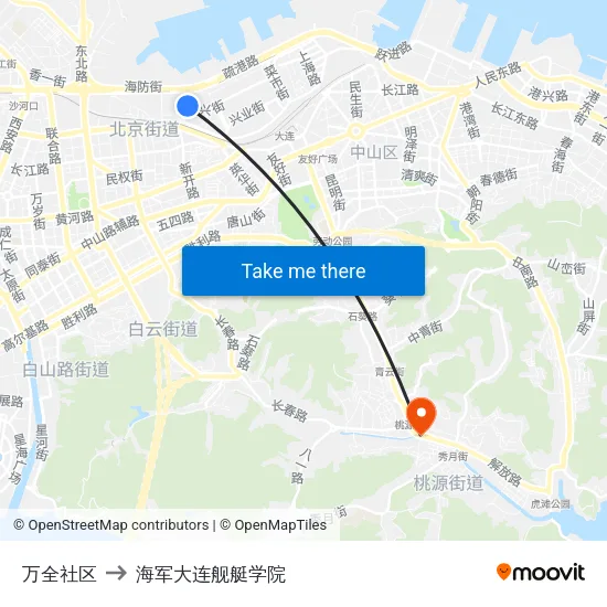 万全社区 to 海军大连舰艇学院 map