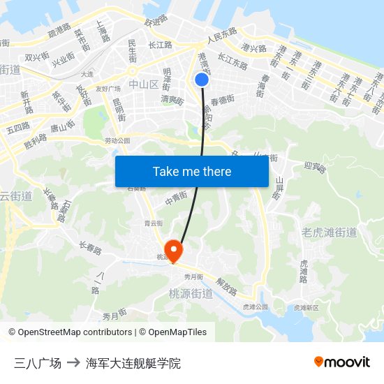 三八广场 to 海军大连舰艇学院 map