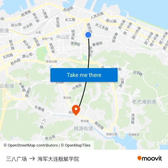 三八广场 to 海军大连舰艇学院 map