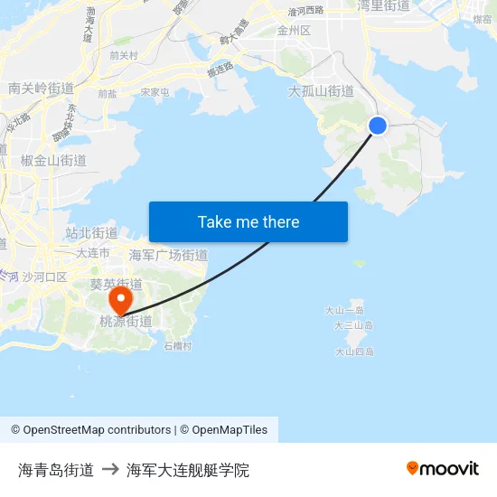海青岛街道 to 海军大连舰艇学院 map
