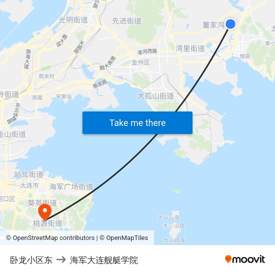 卧龙小区东 to 海军大连舰艇学院 map