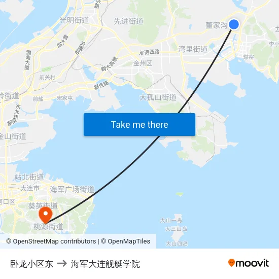 卧龙小区东 to 海军大连舰艇学院 map