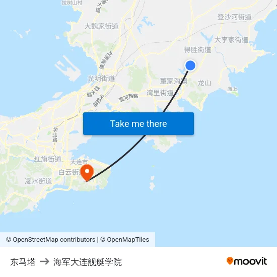 东马塔 to 海军大连舰艇学院 map