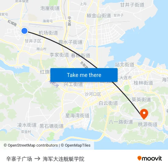 辛寨子广场 to 海军大连舰艇学院 map