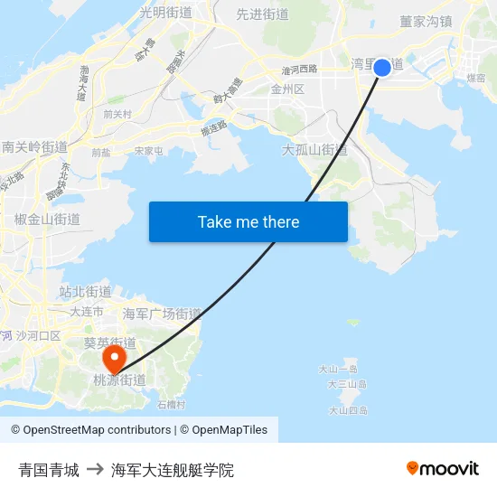青国青城 to 海军大连舰艇学院 map