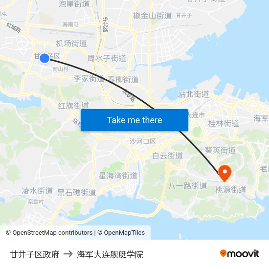 甘井子区政府 to 海军大连舰艇学院 map