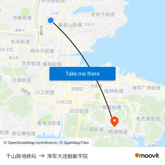 千山路地铁站 to 海军大连舰艇学院 map