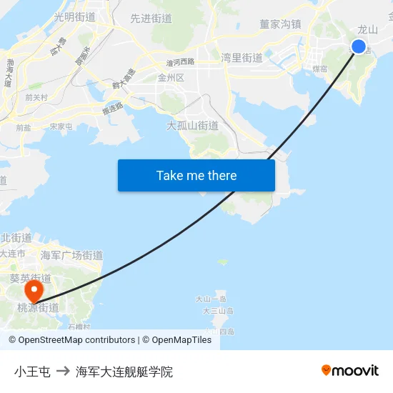 小王屯 to 海军大连舰艇学院 map