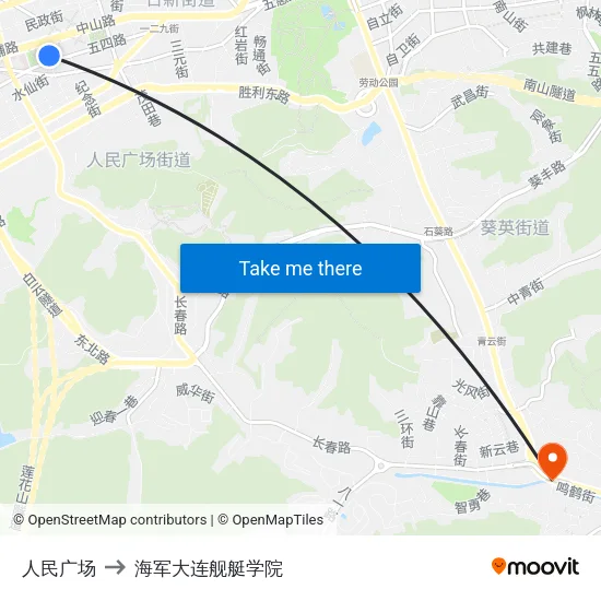 人民广场 to 海军大连舰艇学院 map