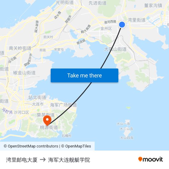 湾里邮电大厦 to 海军大连舰艇学院 map