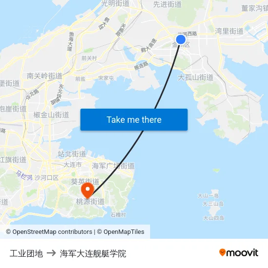 工业团地 to 海军大连舰艇学院 map