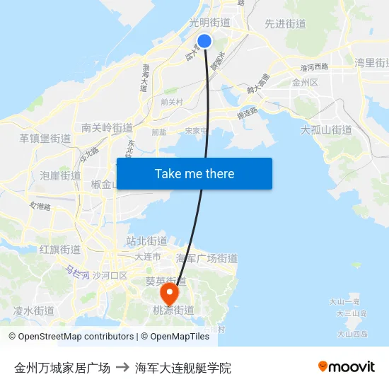 金州万城家居广场 to 海军大连舰艇学院 map