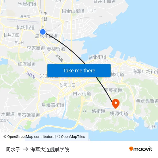 周水子 to 海军大连舰艇学院 map