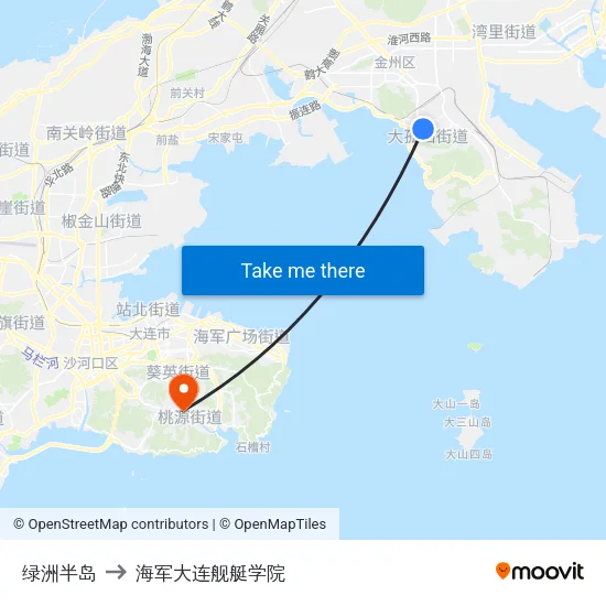 绿洲半岛 to 海军大连舰艇学院 map