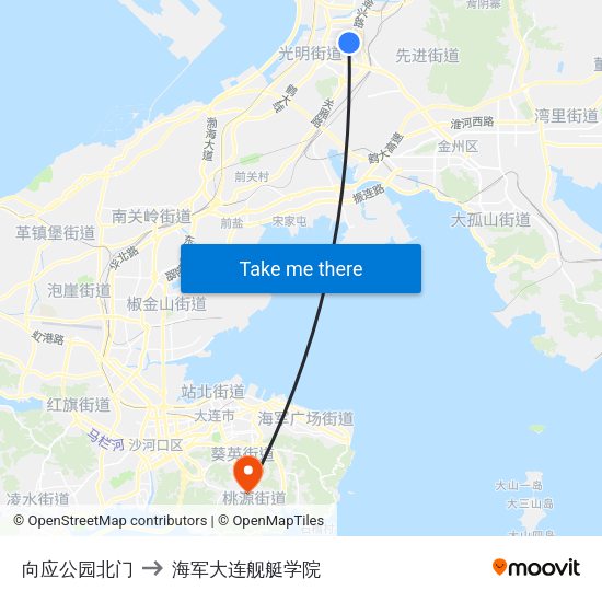 向应公园北门 to 海军大连舰艇学院 map