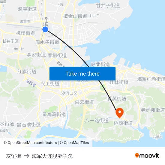 友谊街 to 海军大连舰艇学院 map