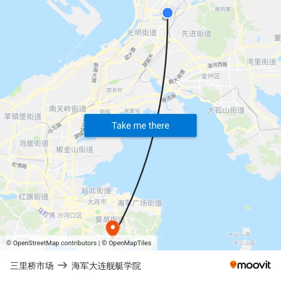 三里桥市场 to 海军大连舰艇学院 map