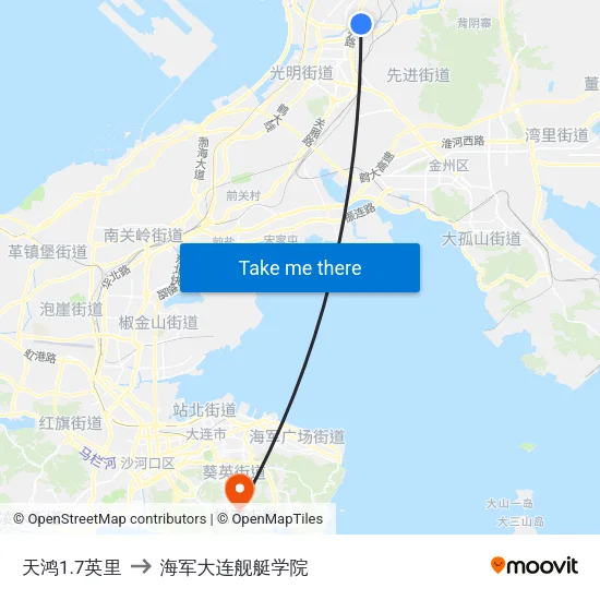 天鸿1.7英里 to 海军大连舰艇学院 map