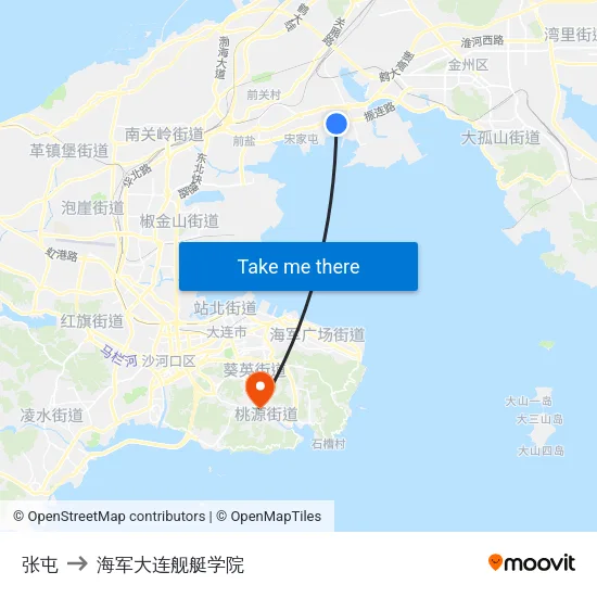 张屯 to 海军大连舰艇学院 map