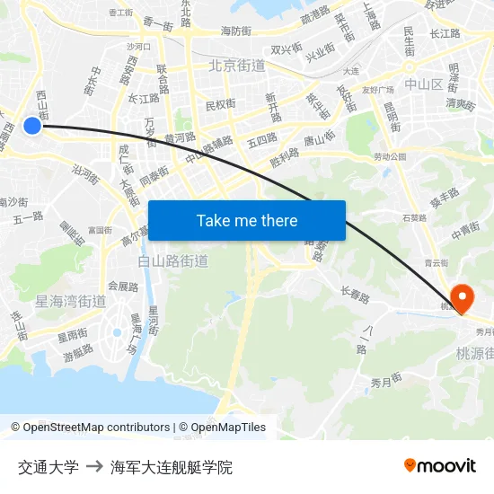交通大学 to 海军大连舰艇学院 map