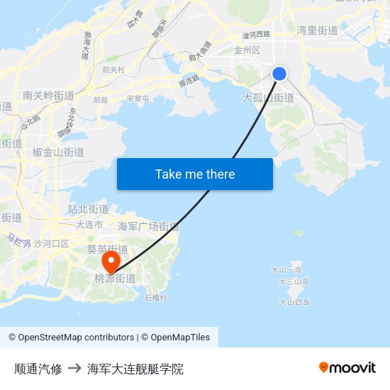 顺通汽修 to 海军大连舰艇学院 map