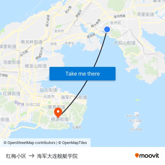 红梅小区 to 海军大连舰艇学院 map