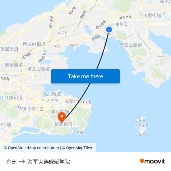 东芝 to 海军大连舰艇学院 map