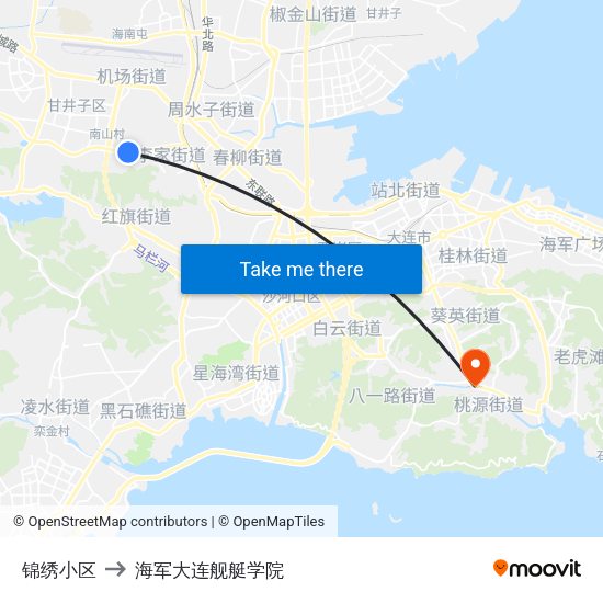 锦绣小区 to 海军大连舰艇学院 map